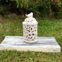 Ceramic lantern with a bird ecru 24cm