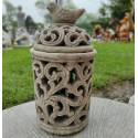 Ceramic lantern with a bird ecru 29 cm